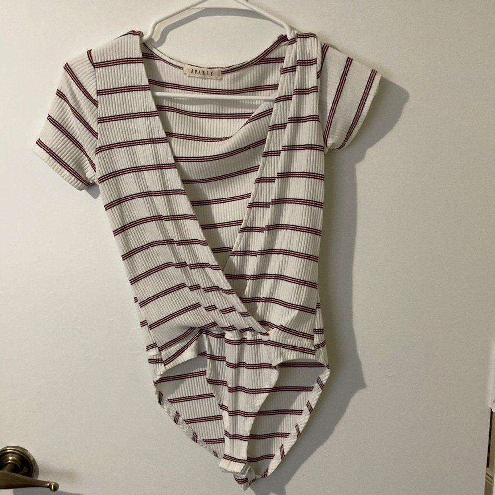 Red white and black striped bodysuit
